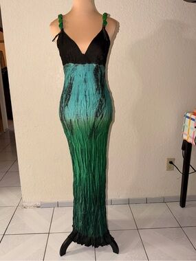 Caribbean Queen Silk Black Bodice Green Ombre Maxi Dress
